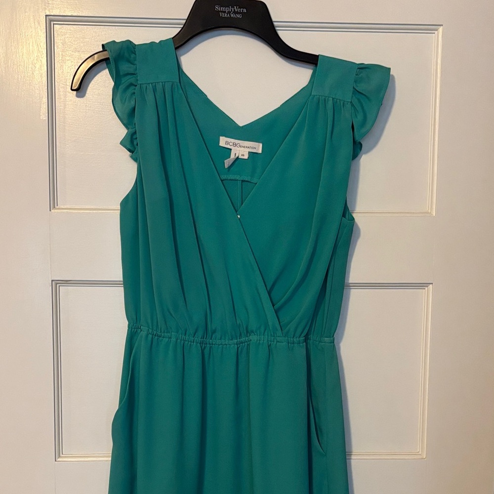 BCBGeneration Teal Ruffle Sleeve Dress